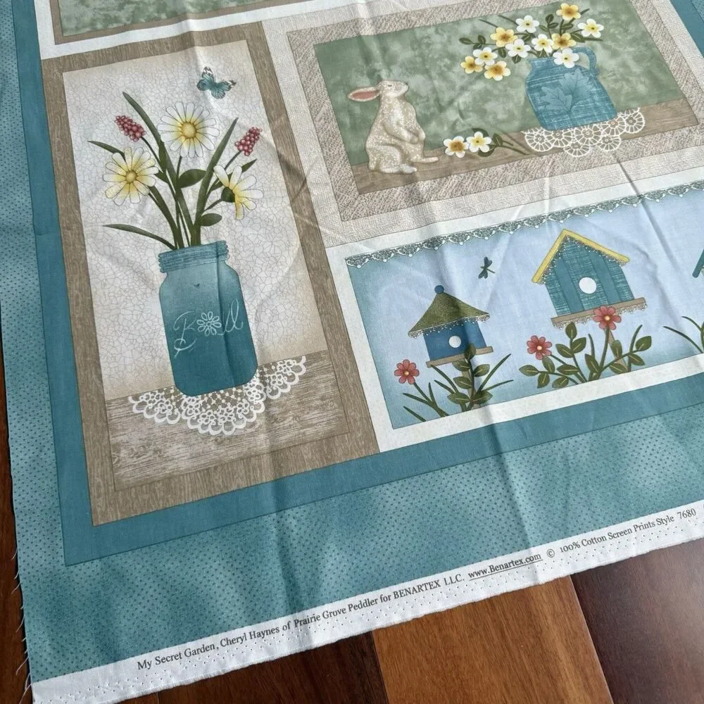Quilt Panel My Secret Garden Cheryl Haynes Cotton Benartex Bird Houses 7680